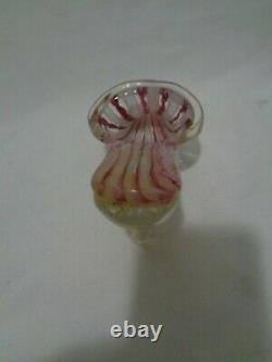 Murano Venetian Art Glass Pink Latticino Ribbon Slipper Saviati Gold Flecks