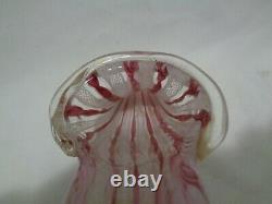 Murano Venetian Art Glass Pink Latticino Ribbon Slipper Saviati Gold Flecks