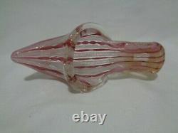 Murano Venetian Art Glass Pink Latticino Ribbon Slipper Saviati Gold Flecks