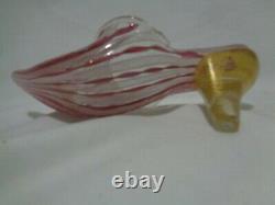 Murano Venetian Art Glass Pink Latticino Ribbon Slipper Saviati Gold Flecks