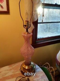 Murano Venetian Latticino Pink, White & Gold Lamp