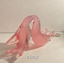 Murano Venetian Pink Glass Alabastro Opaline Pair Of Doves Sculpture Figurine
