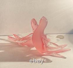 Murano Venetian Pink Glass Alabastro Opaline Pair Of Doves Sculpture Figurine