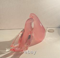 Murano Venetian Pink Glass Alabastro Opaline Pair Of Doves Sculpture Figurine