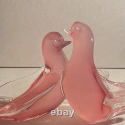 Murano Venetian Pink Glass Alabastro Opaline Pair Of Doves Sculpture Figurine