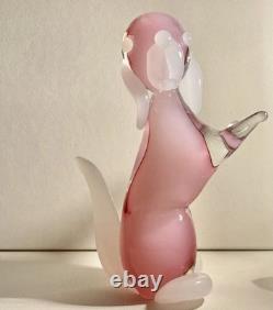 Murano Venetian Vintage Seguso Pink Opaline Alabastro Dog Sculpture / Figure