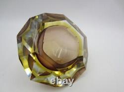 Murano Vetro Artistico Formia six faceted art glass round bowl pink and gold