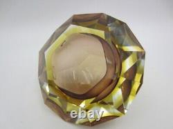Murano Vetro Artistico Formia six faceted art glass round bowl pink and gold