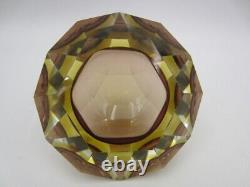 Murano Vetro Artistico Formia six faceted art glass round bowl pink and gold