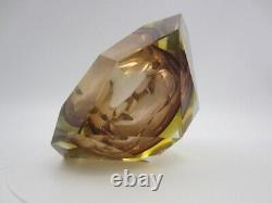 Murano Vetro Artistico Formia six faceted art glass round bowl pink and gold