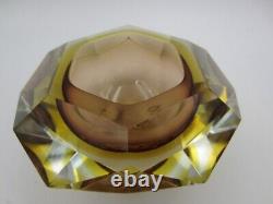 Murano Vetro Artistico Formia six faceted art glass round bowl pink and gold