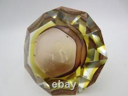 Murano Vetro Artistico Formia six faceted art glass round bowl pink and gold