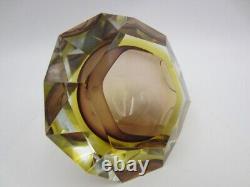 Murano Vetro Artistico Formia six faceted art glass round bowl pink and gold