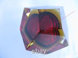 Murano Vintage Faceted Sommerso Technique Pink Amber Clear Art Glass A