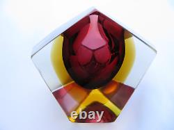 Murano Vintage Faceted Sommerso Technique Pink Amber Clear Art Glass A