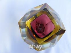 Murano Vintage Faceted Sommerso Technique Pink Amber Clear Art Glass A