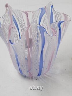 Murano fazzoletto handkerchief vase small blue and white pink glass Sticker