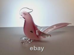 Murano glass bird pink art glass from Italy, labeled (11 cm)
