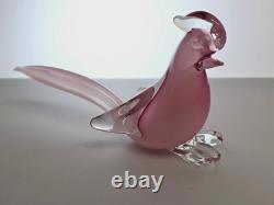 Murano glass bird pink art glass from Italy, labeled (11 cm)