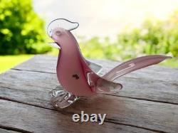 Murano glass bird pink art glass from Italy, labeled (11 cm)