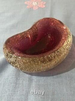 Murano gold aventurine & bullicante pink Barbini Seguso glass kidney bowl