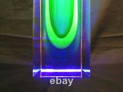 Murano green lime blue in pink sommerso block faceted glass column vase 29cm