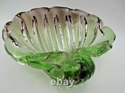 Murano green & pink sommerso Italian art glass Barbini seashell bowl