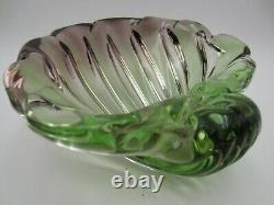 Murano green & pink sommerso Italian art glass Barbini seashell bowl