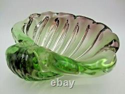 Murano green & pink sommerso Italian art glass Barbini seashell bowl