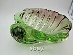 Murano green & pink sommerso Italian art glass Barbini seashell bowl