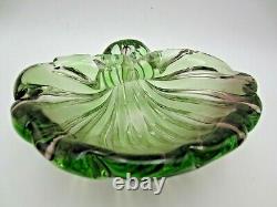 Murano green & pink sommerso Italian art glass Barbini seashell bowl