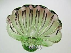 Murano green & pink sommerso Italian art glass Barbini seashell bowl