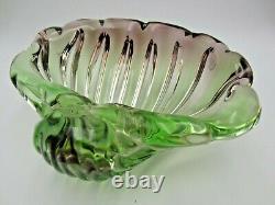 Murano green & pink sommerso Italian art glass Barbini seashell bowl