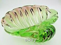 Murano green & pink sommerso Italian art glass Barbini seashell bowl