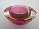 Murano handmade honeycomb 12-facet rose pink geometric cut round art glass bowl