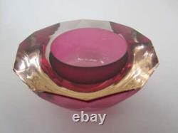Murano handmade honeycomb 12-facet rose pink geometric cut round art glass bowl