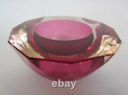 Murano handmade honeycomb 12-facet rose pink geometric cut round art glass bowl