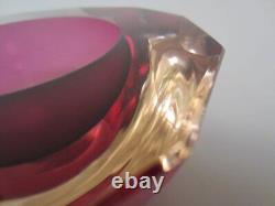 Murano handmade honeycomb 12-facet rose pink geometric cut round art glass bowl