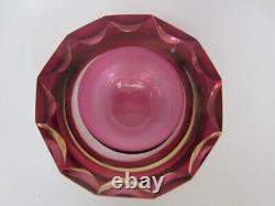 Murano handmade honeycomb 12-facet rose pink geometric cut round art glass bowl