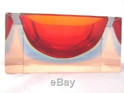 Murano multi sommerso Red/Green/Blue/Pink mandruzzato brick block art glass bowl