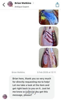 Murano-style, millefiori, pulled feather hand blown red/pink art glass vase OOAK