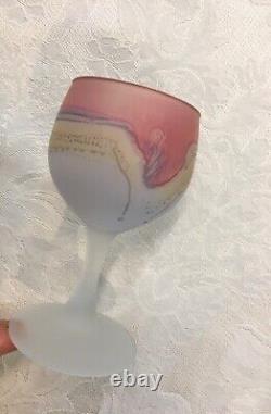 NEW Hebron Glass Wine Decanter Israel Art Glass Pink White East Hand Blown Vase