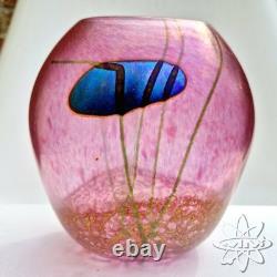 NORMAN STUART CLARKE SIGNED IRIDESCENT VASE 1987 PINK 16cm