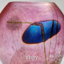 NORMAN STUART CLARKE SIGNED IRIDESCENT VASE 1987 PINK 16cm