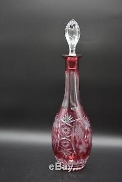 Nachtmann German Traube Cranberry Pink Cased Cut To Clear 15 Decanter