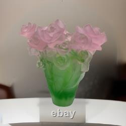 Nancy Daum Style VaseH7 Pink Green Ombré Heavy Art Glass Maker Unknown Unique
