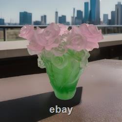 Nancy Daum Style VaseH7 Pink Green Ombré Heavy Art Glass Maker Unknown Unique
