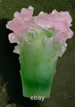 Nancy Daum Style VaseH7 Pink Green Ombré Heavy Art Glass Maker Unknown Unique