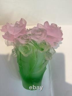 Nancy Daum Style VaseH7 Pink Green Ombré Heavy Art Glass Maker Unknown Unique