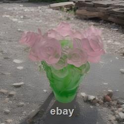 Nancy Daum Style VaseH7 Pink Green Ombré Heavy Art Glass Maker Unknown Unique